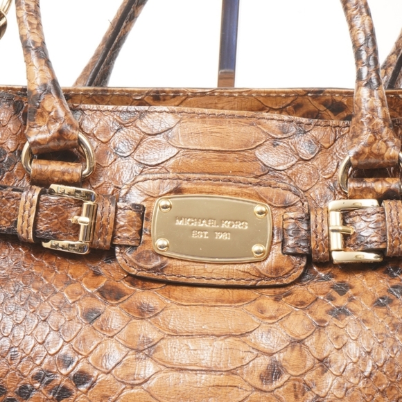 NEW Michael Kors Tobacco Leather Python Bag - Picture 3 of 8